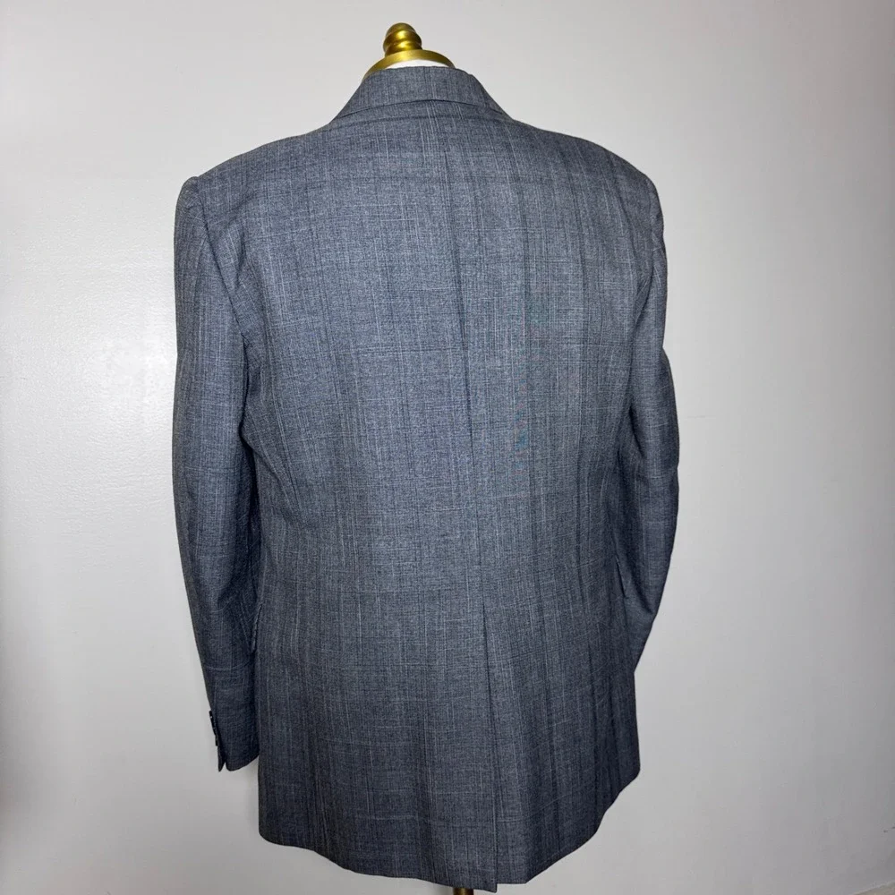 Adams‎ Row by Richman Suit Mens 44R 37x28.5 Grey Plaid Vintage 2 Button Blazer